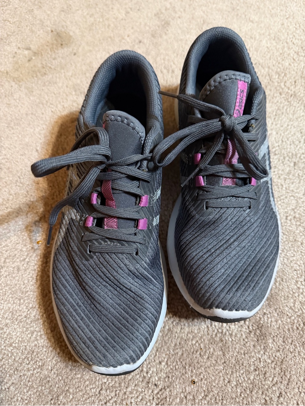 ASICS Women's Charcoal Gray Running Shoes with Pink Accents